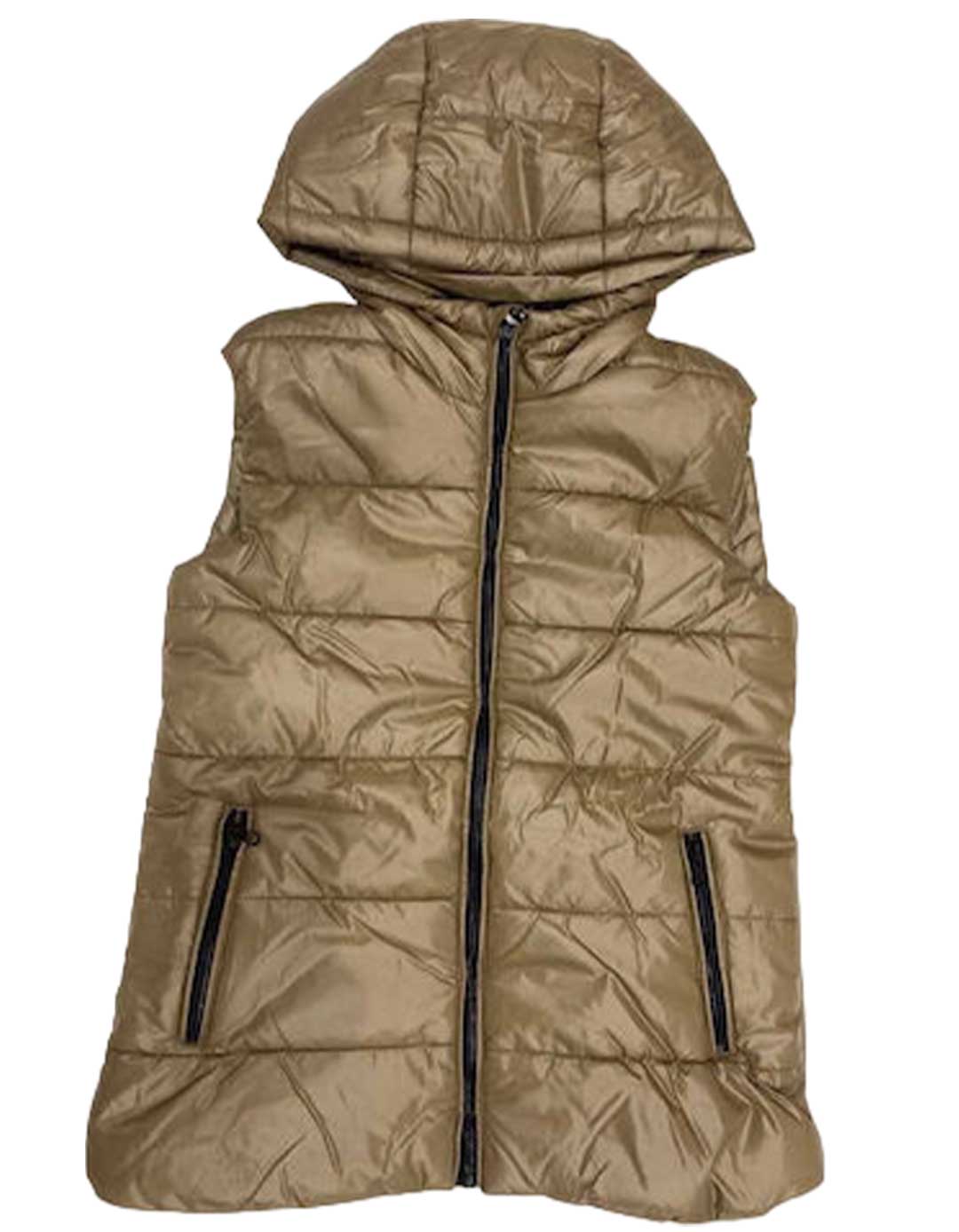 Αμάνικο μπουφάν με κουκούλα για κορίτσι , καφέ, Regular Fit, 100% πολυεστέρας.