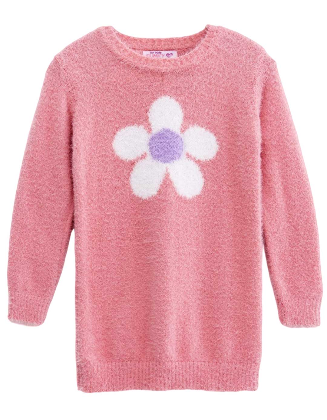 Πλεκτό για κορίτσι τύπου μπλουζοφόρεμα, ροζ, Regular Fit, 85% ακρυλικό, 15% ελαστάνη. Πλεκτό για κορίτσι τύπου μπλουζοφόρεμα, ροζ, Regular Fit, 85% ακρυλικό, 15% ελαστάνη.