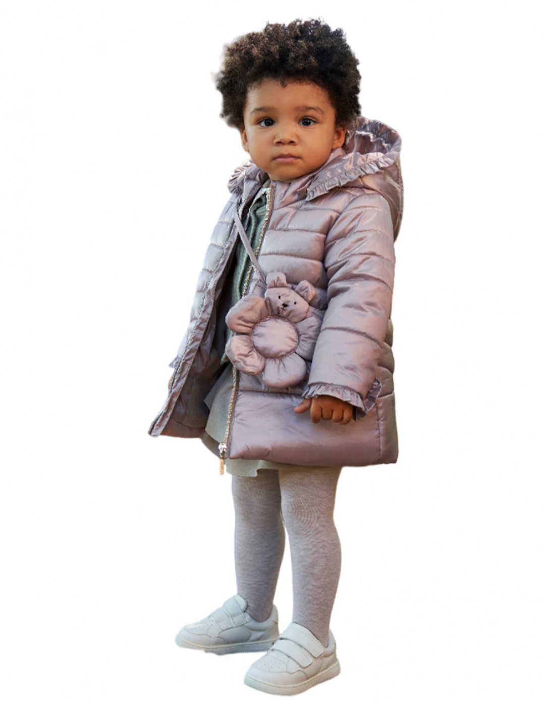 Βρεφικό μπουφάν για κορίτσι με κουκούλα, καφέ-χρυσό, Regular Fit, 100% πολυεστέρας.