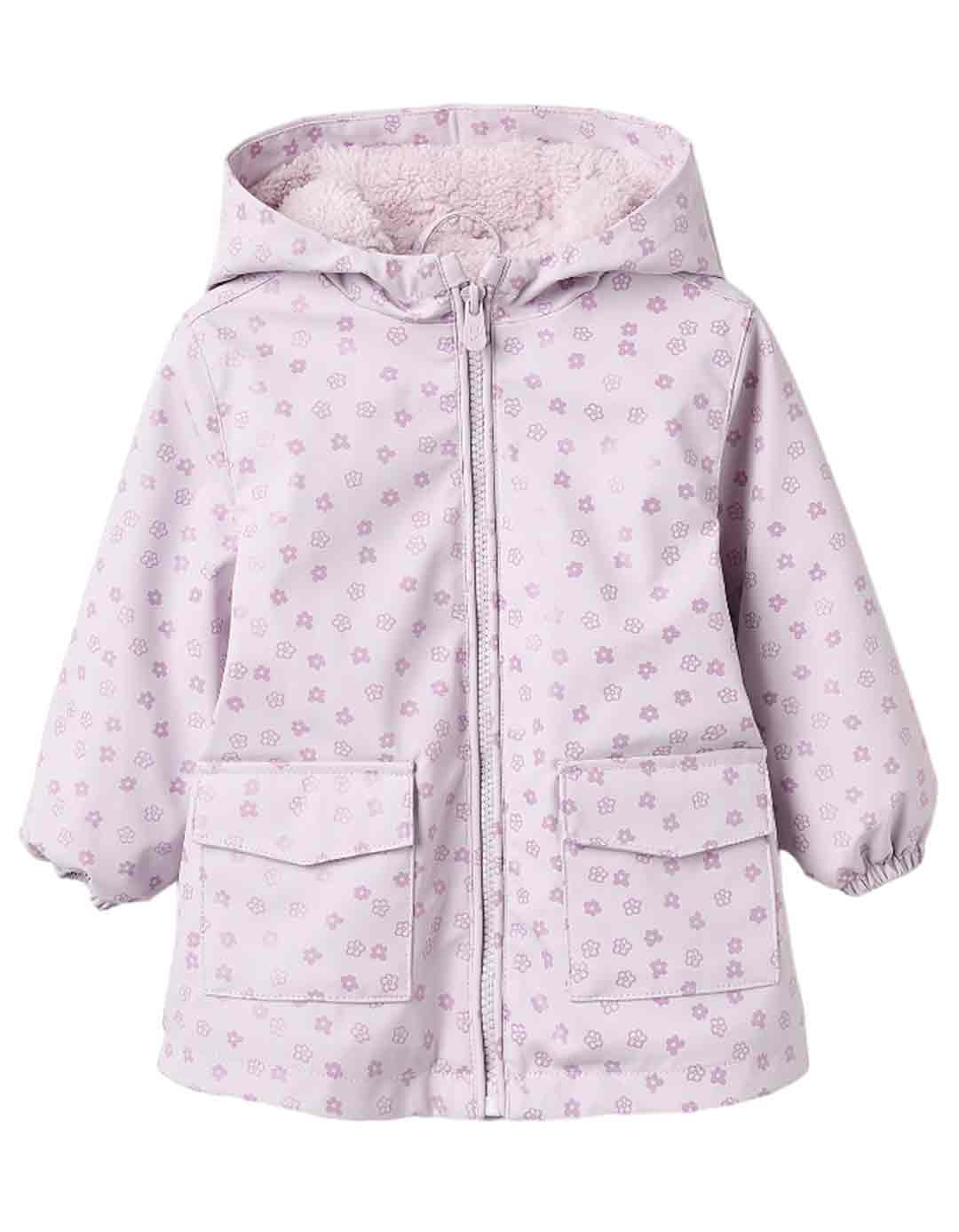 Μπουφάν για κορίτσι με κουκούλα, λιλά με επένδυση, Slim Fit, 100% πολυεστέρας.