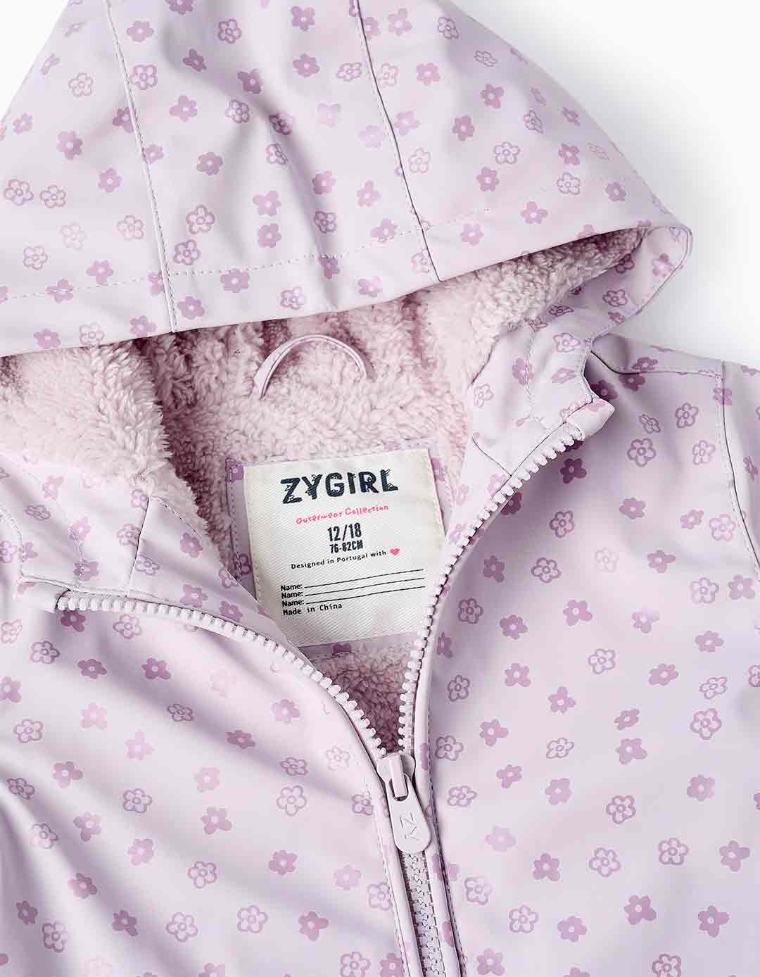 Μπουφάν κορίτσι Zippy λιλά 9-36 μηνών για τον χειμώνα  Παιδικό μπουφάν λιλά με λουλουδάτο μοτίβο για κορίτσια 9-36 μηνών