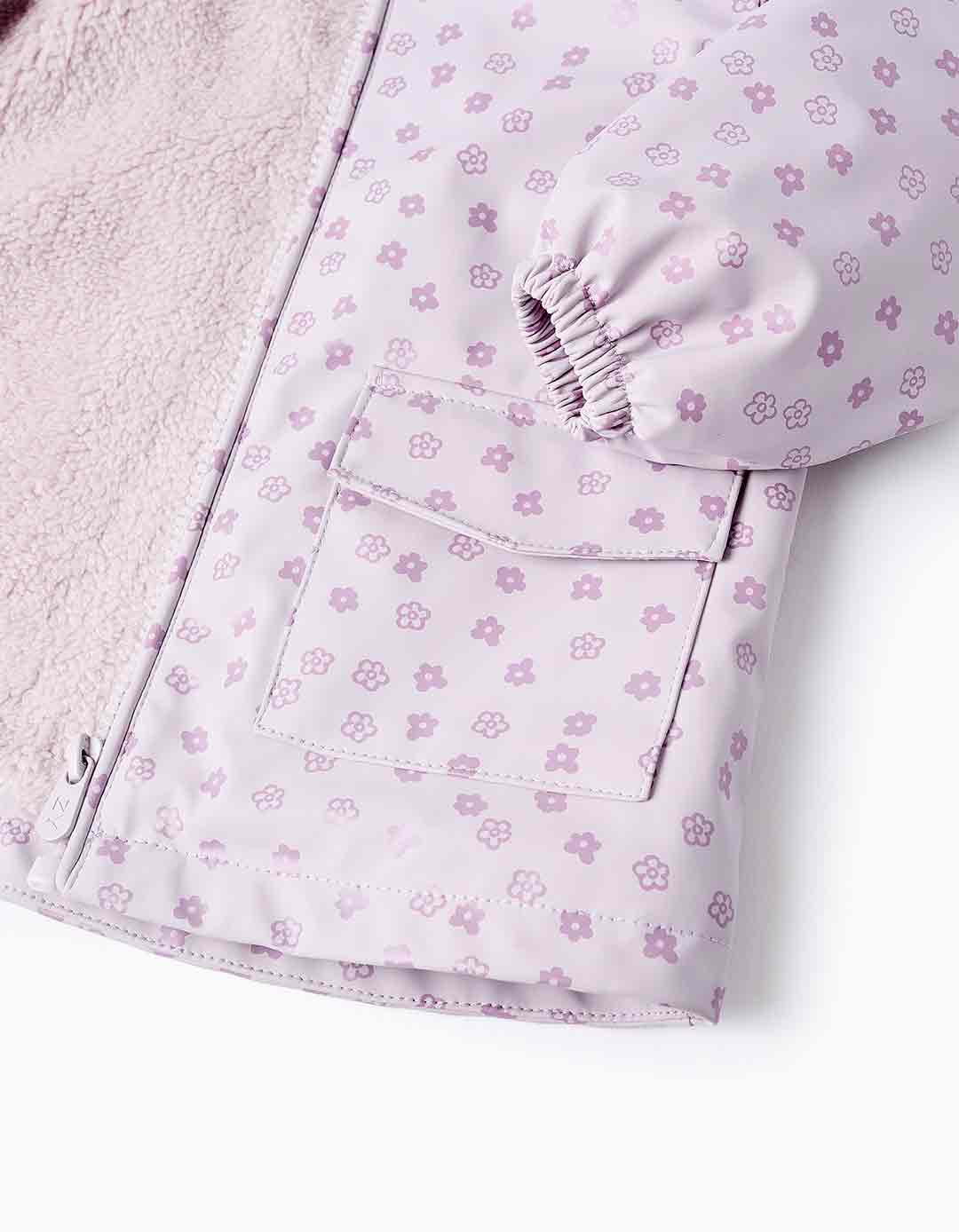 Μπουφάν κορίτσι Zippy λιλά 9-36 μηνών για τον χειμώνα  Παιδικό μπουφάν λιλά με λουλουδάτο μοτίβο για κορίτσια 9-36 μηνών
