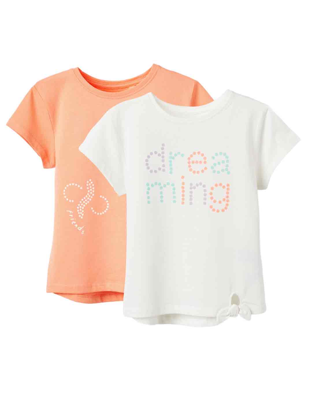 Δύο μπλουζάκια για κορίτσι, λευκό/πορτοκαλί, Slim Fit, 100% βαμβάκι.  Δύο μπλουζάκια για κορίτσι, λευκό/πορτοκαλί, Slim Fit, 100% βαμβάκι.