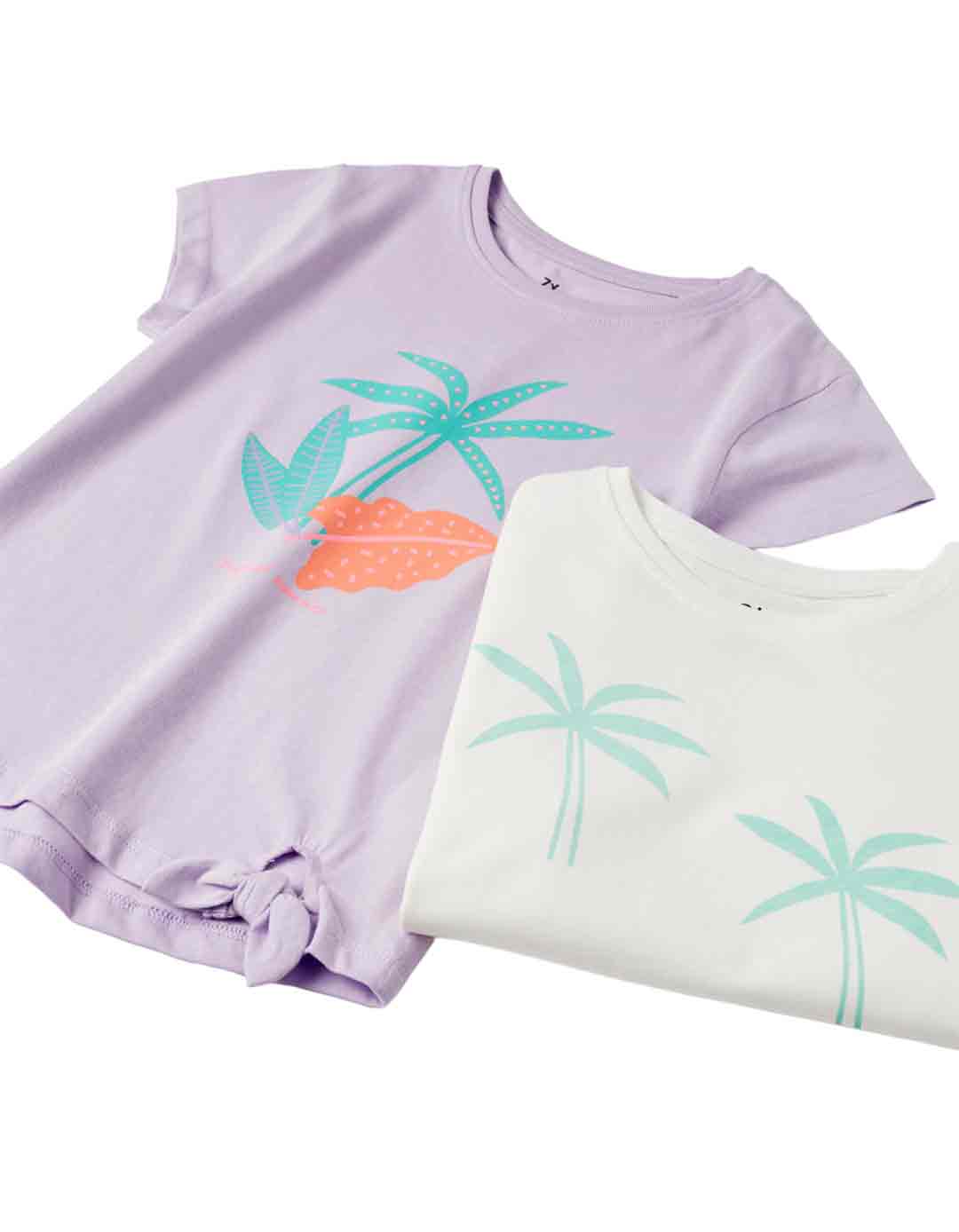  Δύο μπλουζάκια για κορίτσι, λευκό/μωβ, Slim Fit, 100% βαμβάκι.