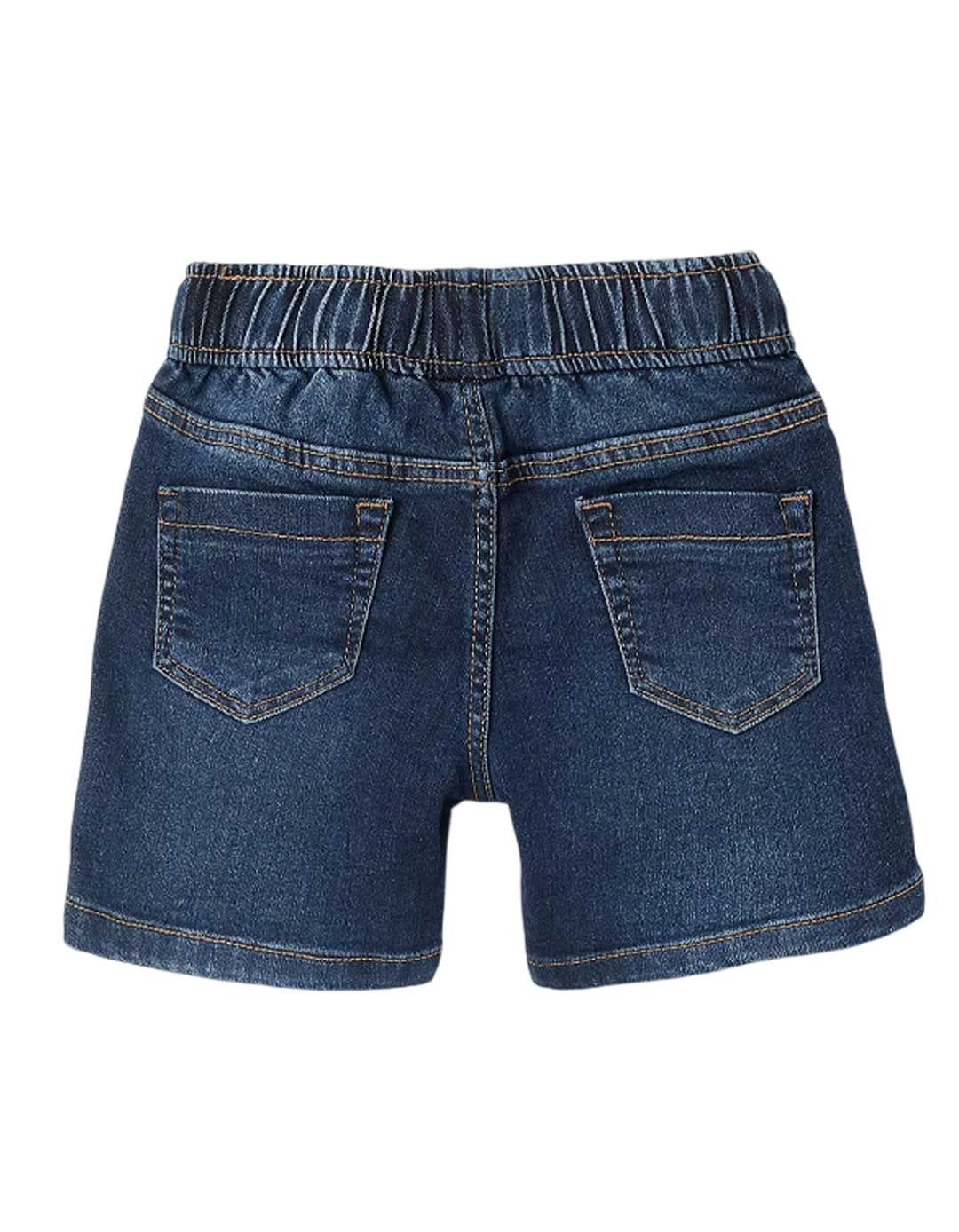 Παιδικό τζιν σορτς για αγόρι, σκούρο μπλε, με λάστιχο και κορδόνι στη μέση,slim Fit, 100% βαμβάκι.