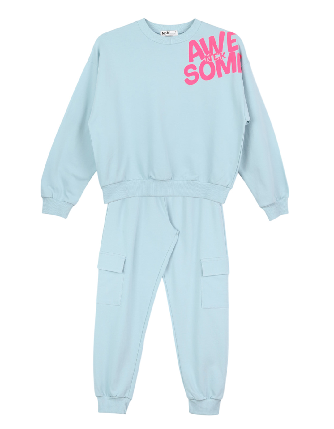 Παιδικό σετ για κορίτσι με μπλούζα και παντελόνι φόρμας, γαλάζιο-ροζ, Regular Fit, 100% βαμβάκι.