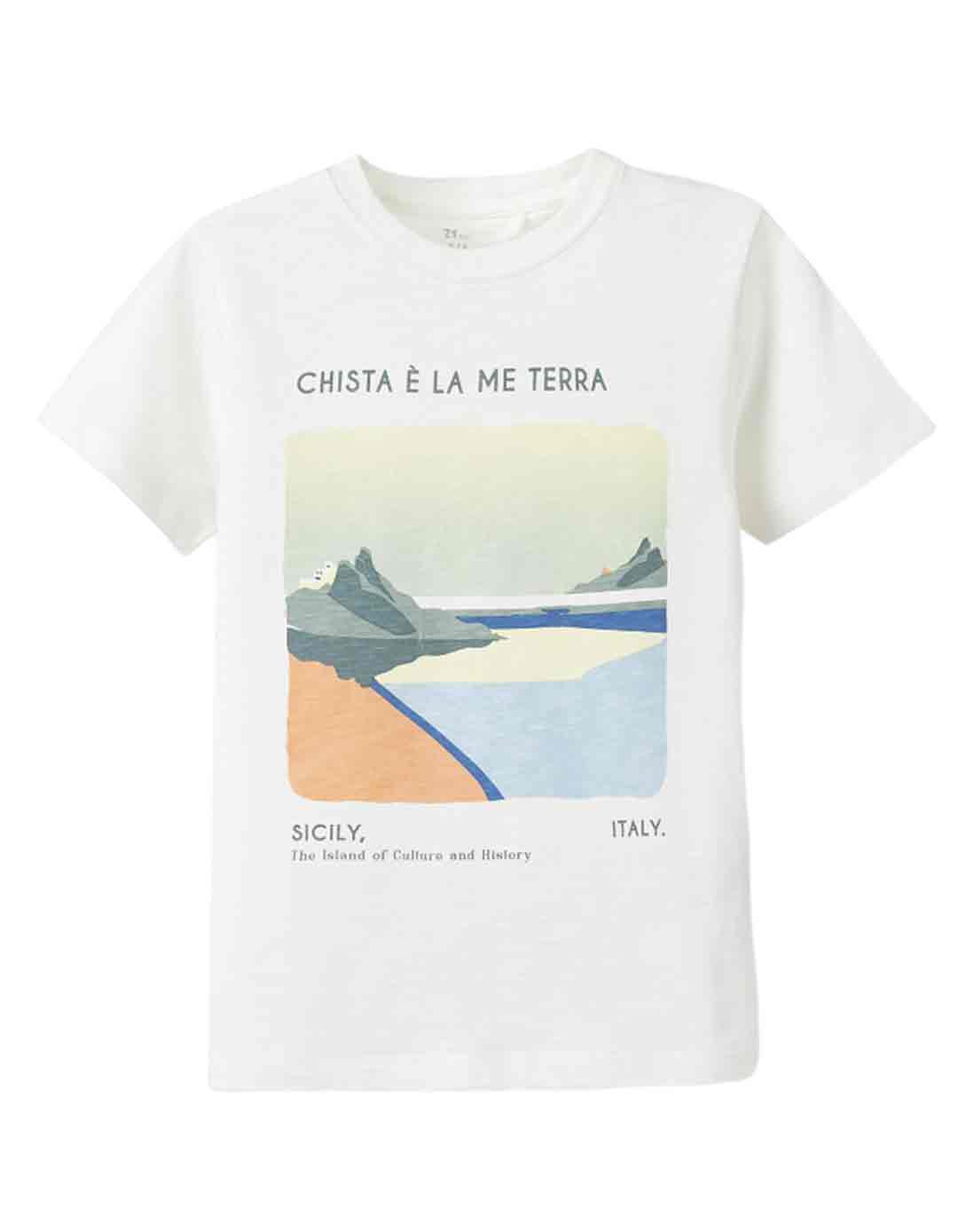 Παιδική κοντομάνική μπλούζα για αγόρι, slim fit, εκρού, 100% βαμβάκι. Παιδική κοντομάνική μπλούζα για αγόρι, slim fit, εκρού, 100% βαμβάκι.