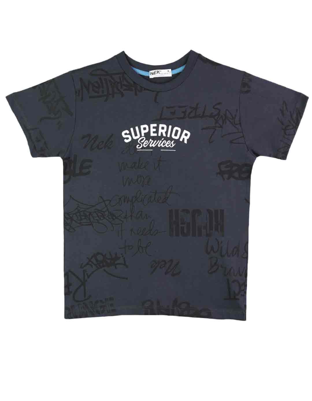 Παιδική κοντομάνικη μπλούζα για αγόρι, γκρι- ανθρακί,Regular Fit, 100% βαμβάκι.