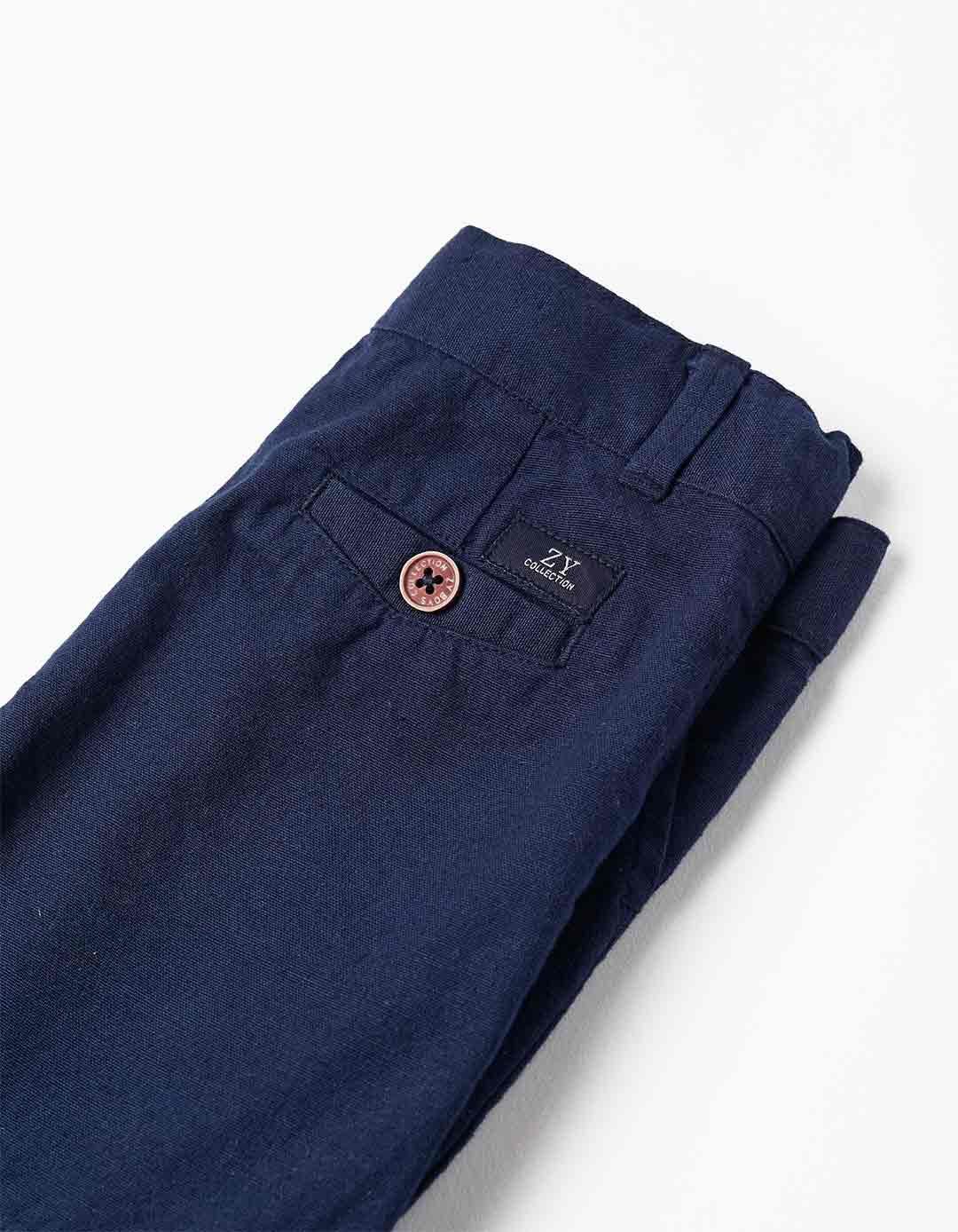 Παιδική βερμούδα για αγόρι, slim fit, 86% βαμβάκι 14% λινό, μπλε.