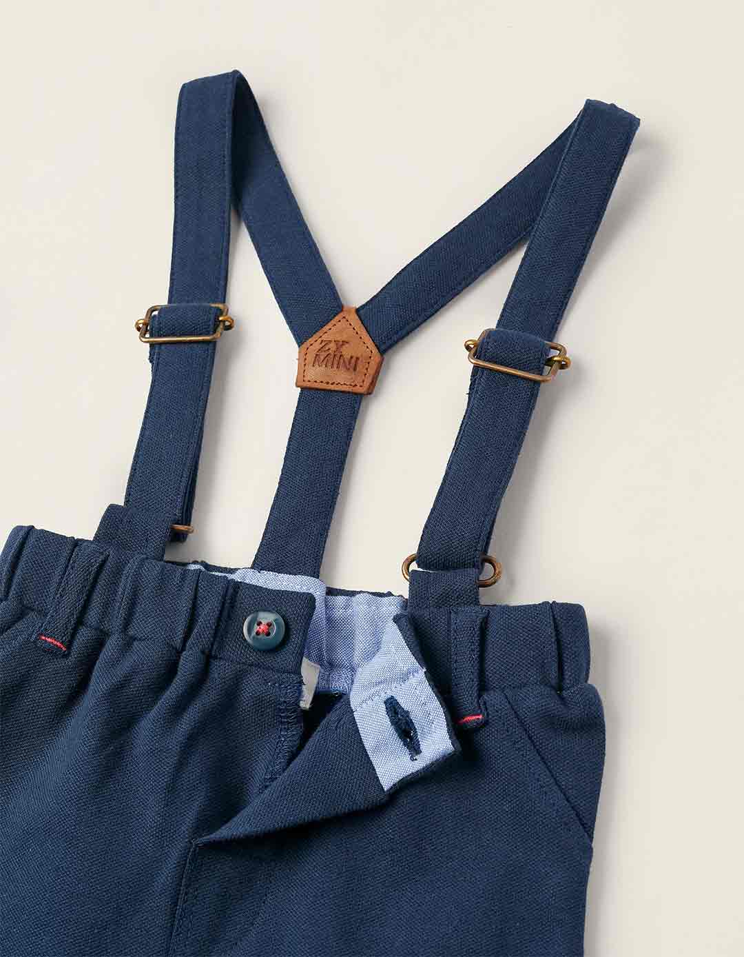 Παιδική βερμούδα  με τιράντες για αγόρι, slim fit,96% βαμβακί 4% ελαστάνη, μπλε.