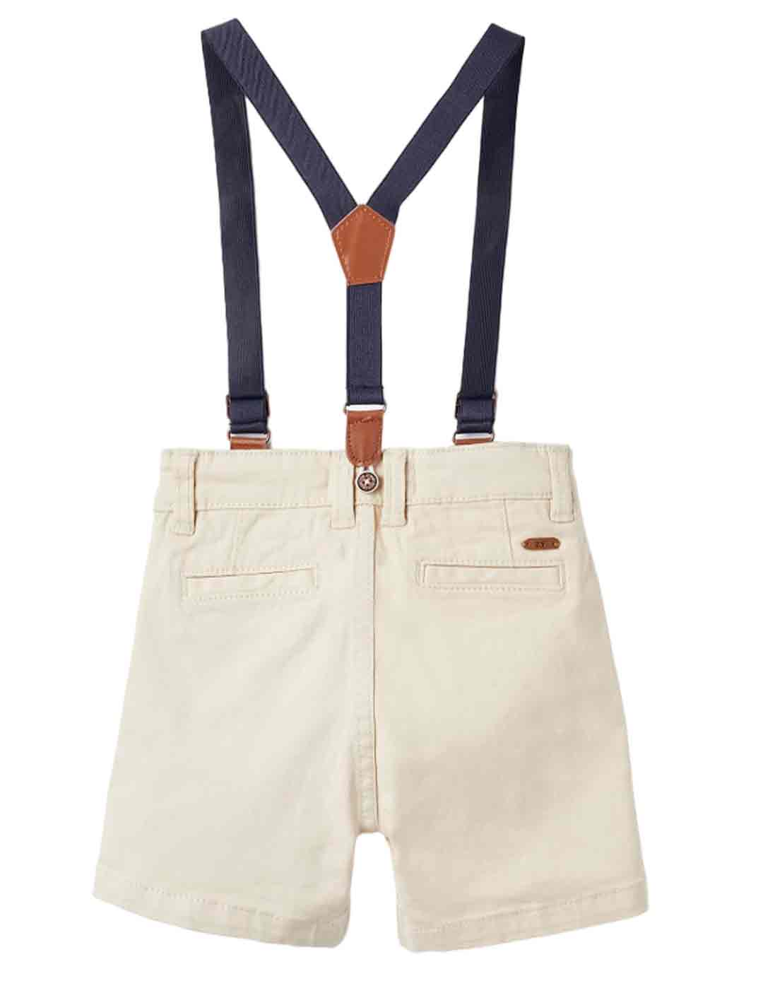 Παιδική βερμούδα  με τιράντες για αγόρι, slim fit,98% βαμβάκι 2% ελαστάνη, μπεζ.