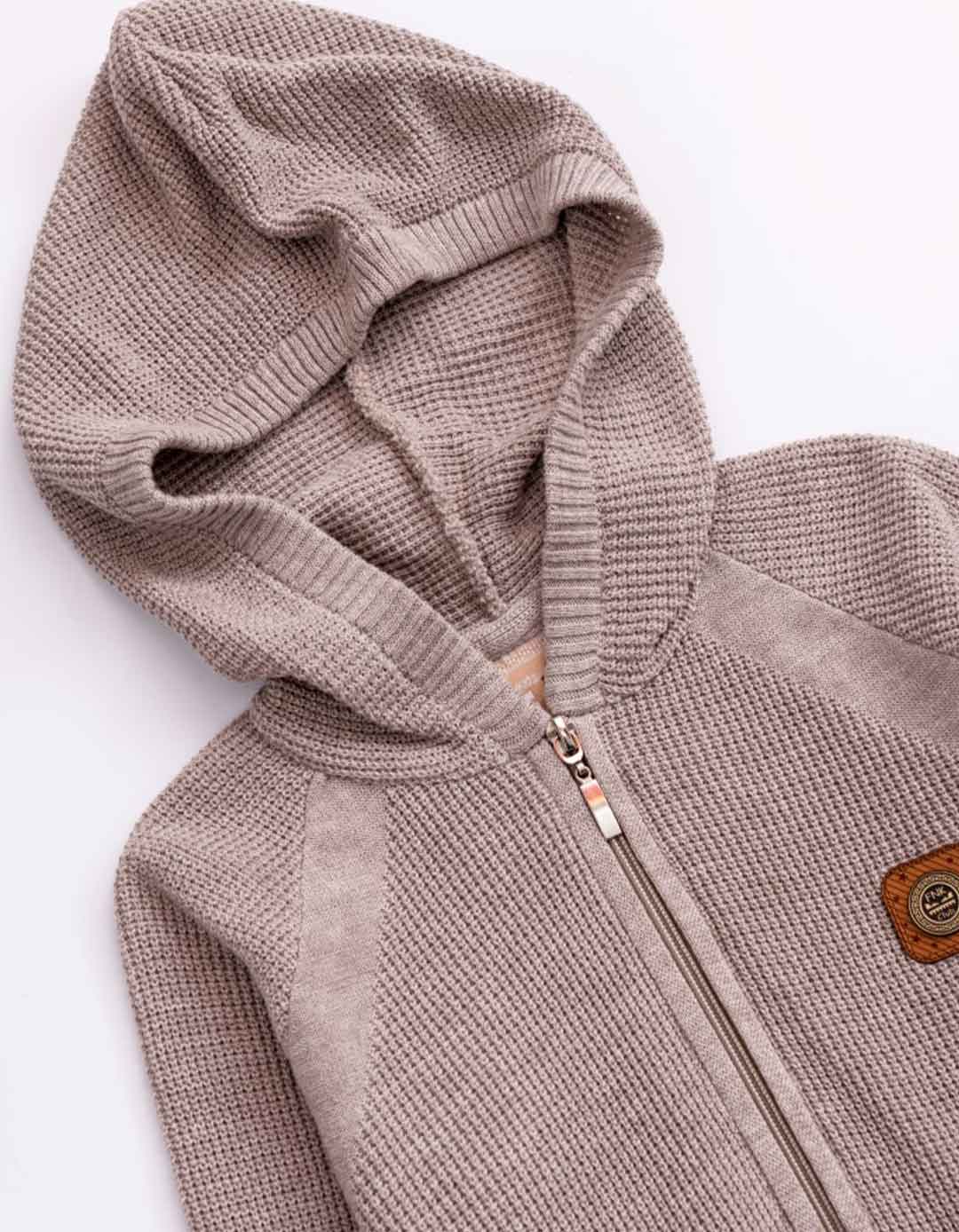 Ζακέτα πλεκτή με κουκούλα σε χρώμα μπέζ, Regular Fit, 100% acrylic.