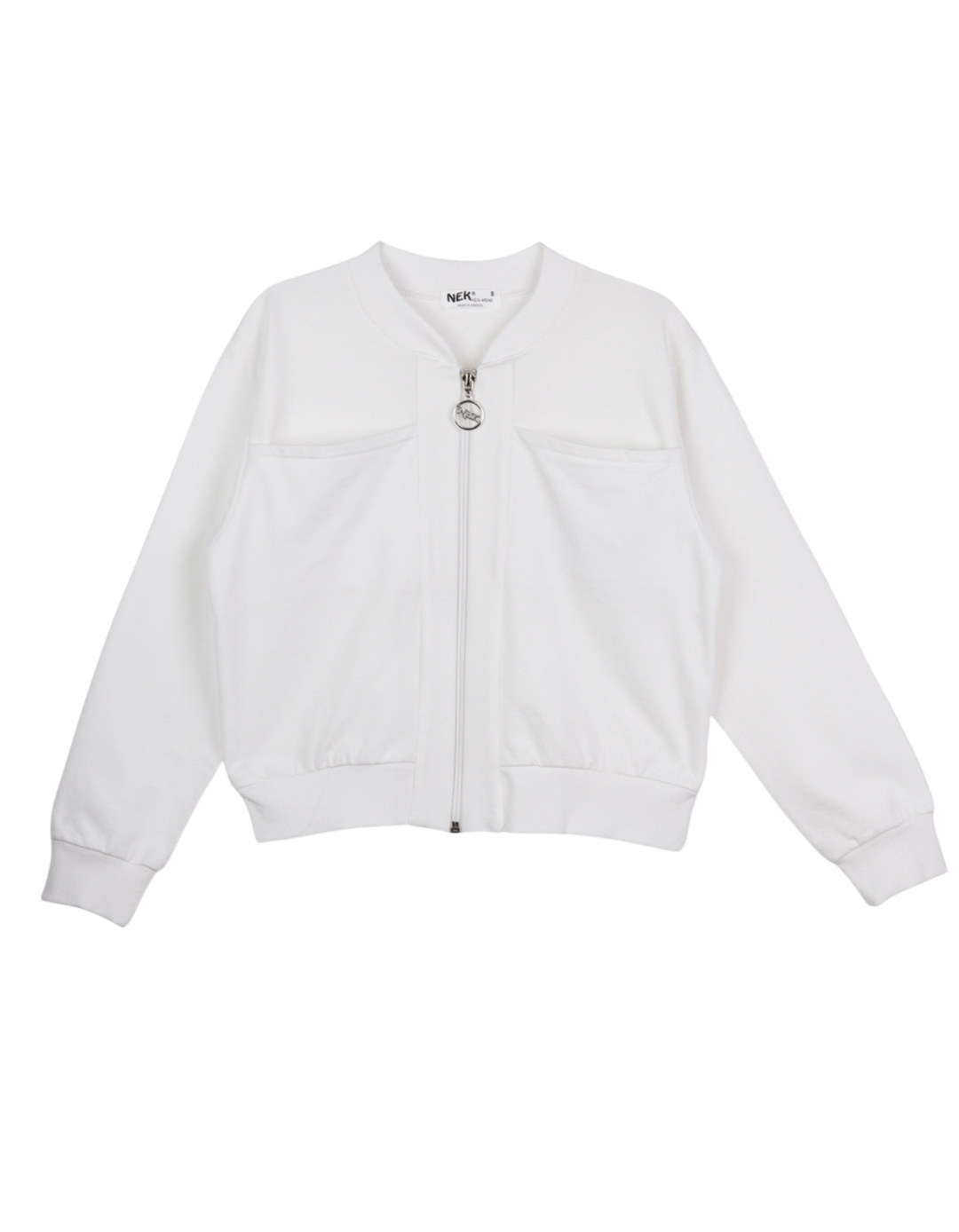 Παιδική ζακέτα για κορίτσι με φερμουάρ, λευκό, Regular Fit, 100% βαμβάκι.