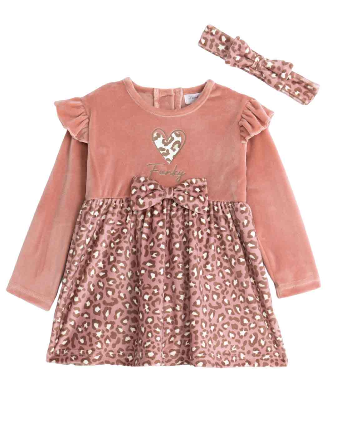 Βρεφικό φόρεμα για κορίτσι ,σομόν ροζ, Regular Fit, 95% βαμβάκι, 5% πολυεστέρας.