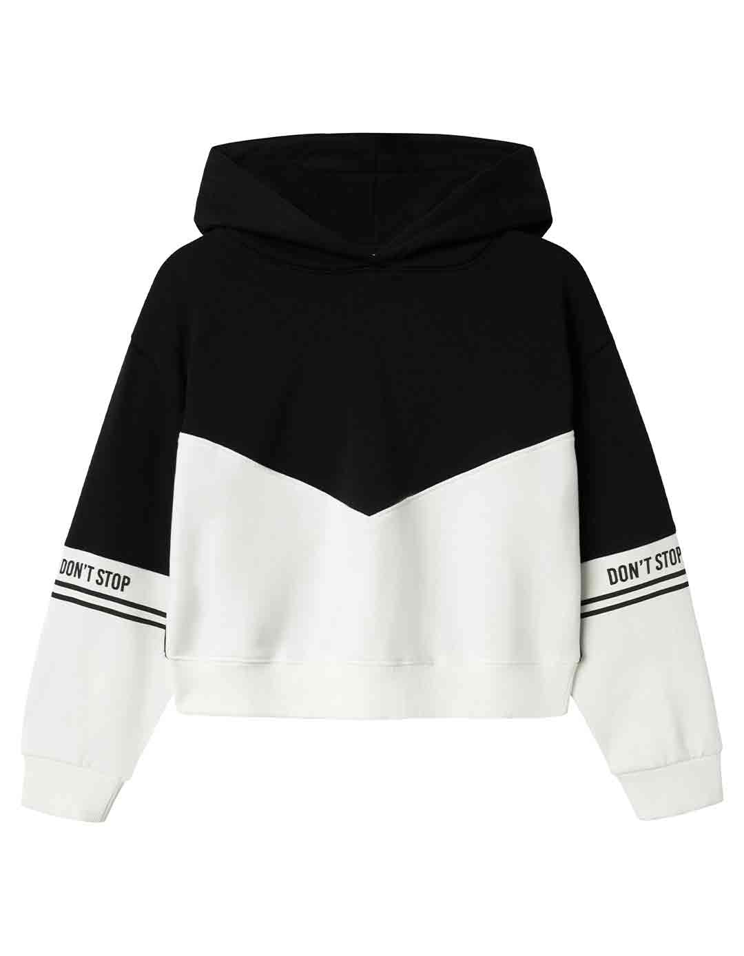 Παιδικό φούτερ για κορίτσι με κουκούλα , λευκό-μαύρο, regular fit, 100% cotton.