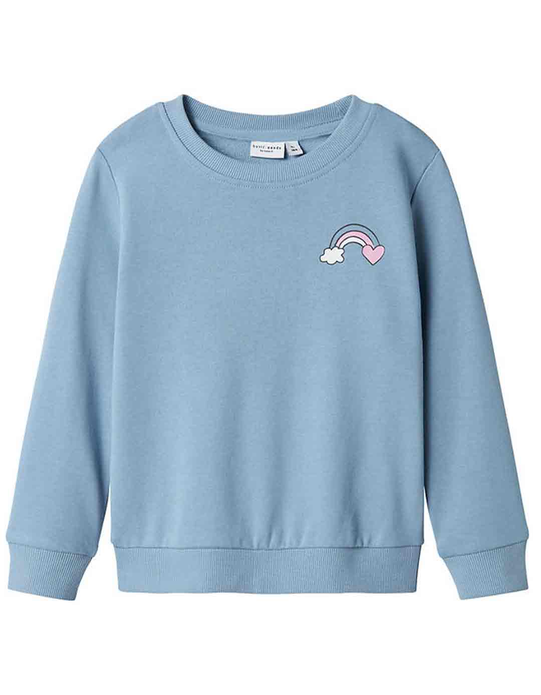 Παιδική μπλούζα φούτερ χωρίς χνούδι για κορίτσι μπλε, με στάμπα, Regular Fit, 100% βαμβάκι.
