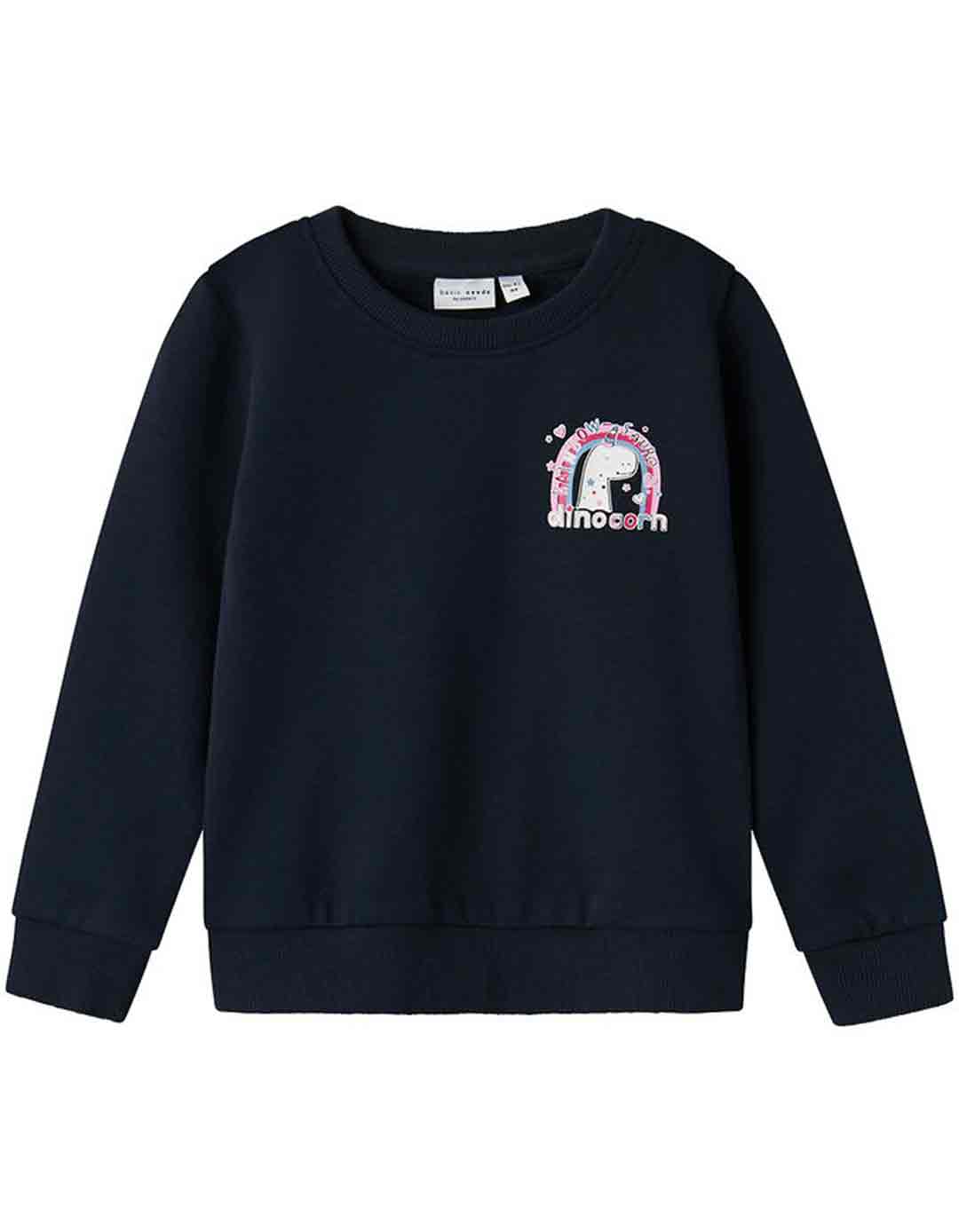 Παιδική μπλούζα φούτερ χωρίς χνούδι για κορίτσι μπλε, με στάμπα, Regular Fit, 100% βαμβάκι.