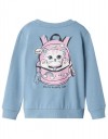 Παιδική μπλούζα φούτερ χωρίς χνούδι με γατούλα για κορίτσι μπλε