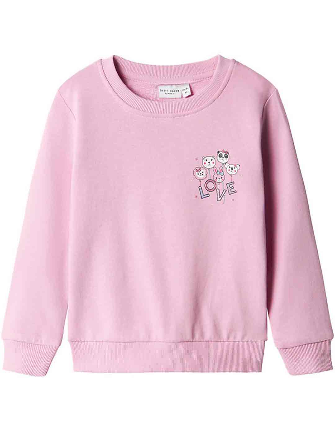 Παιδική μπλούζα φούτερ χωρίς χνούδι για κορίτσι ροζ, με στάμπα, Regular Fit, 100% βαμβάκι.