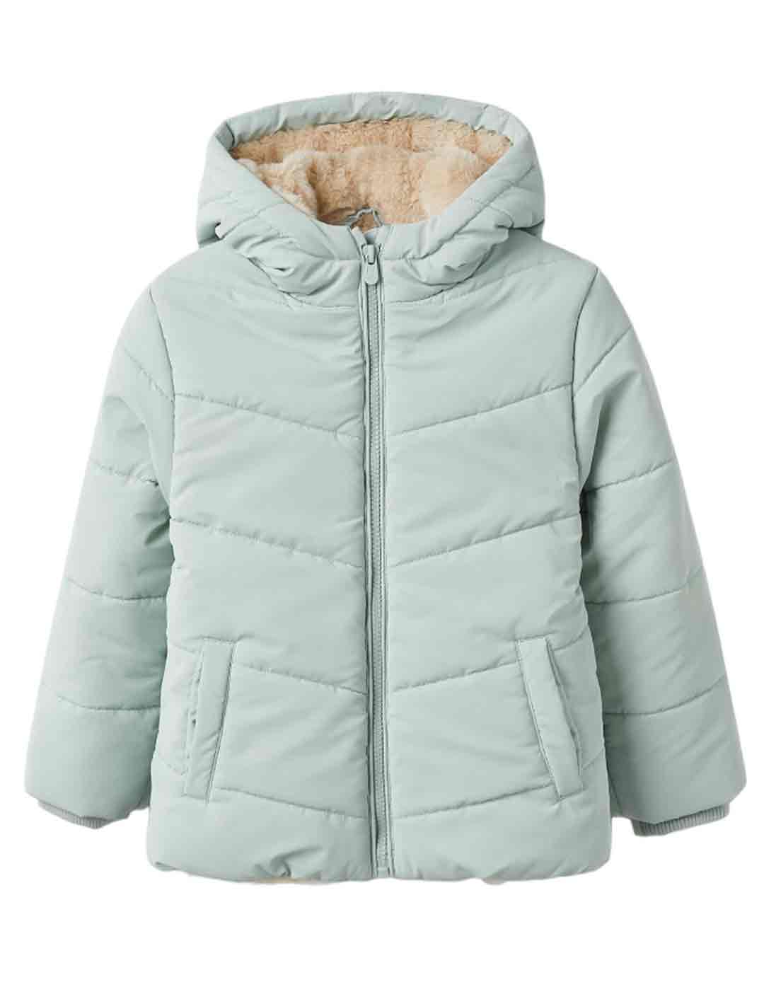 Παιδικό μπουφάν για κορίτσι με κουκούλα, μέντα, slim fit, 100% πολυεστέρας.