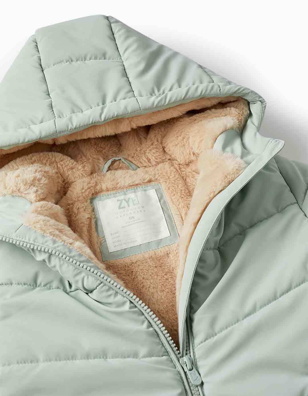 Παιδικό μπουφάν για κορίτσι με κουκούλα, μέντα, slim fit, 100% πολυεστέρας.