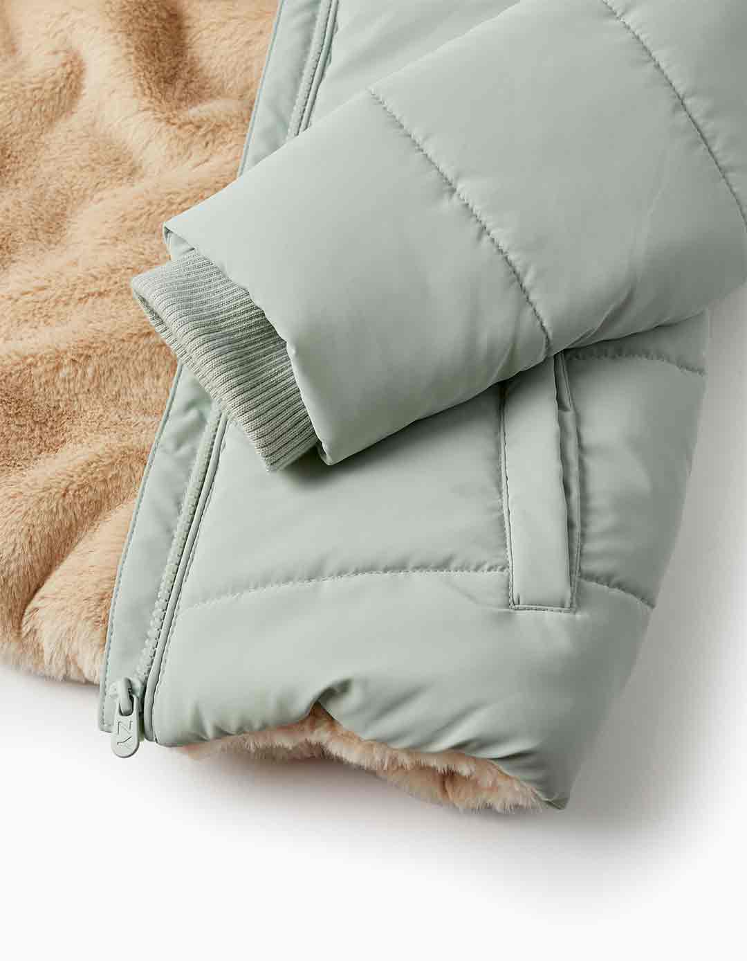 Παιδικό μπουφάν για κορίτσι με κουκούλα, μέντα, slim fit, 100% πολυεστέρας.