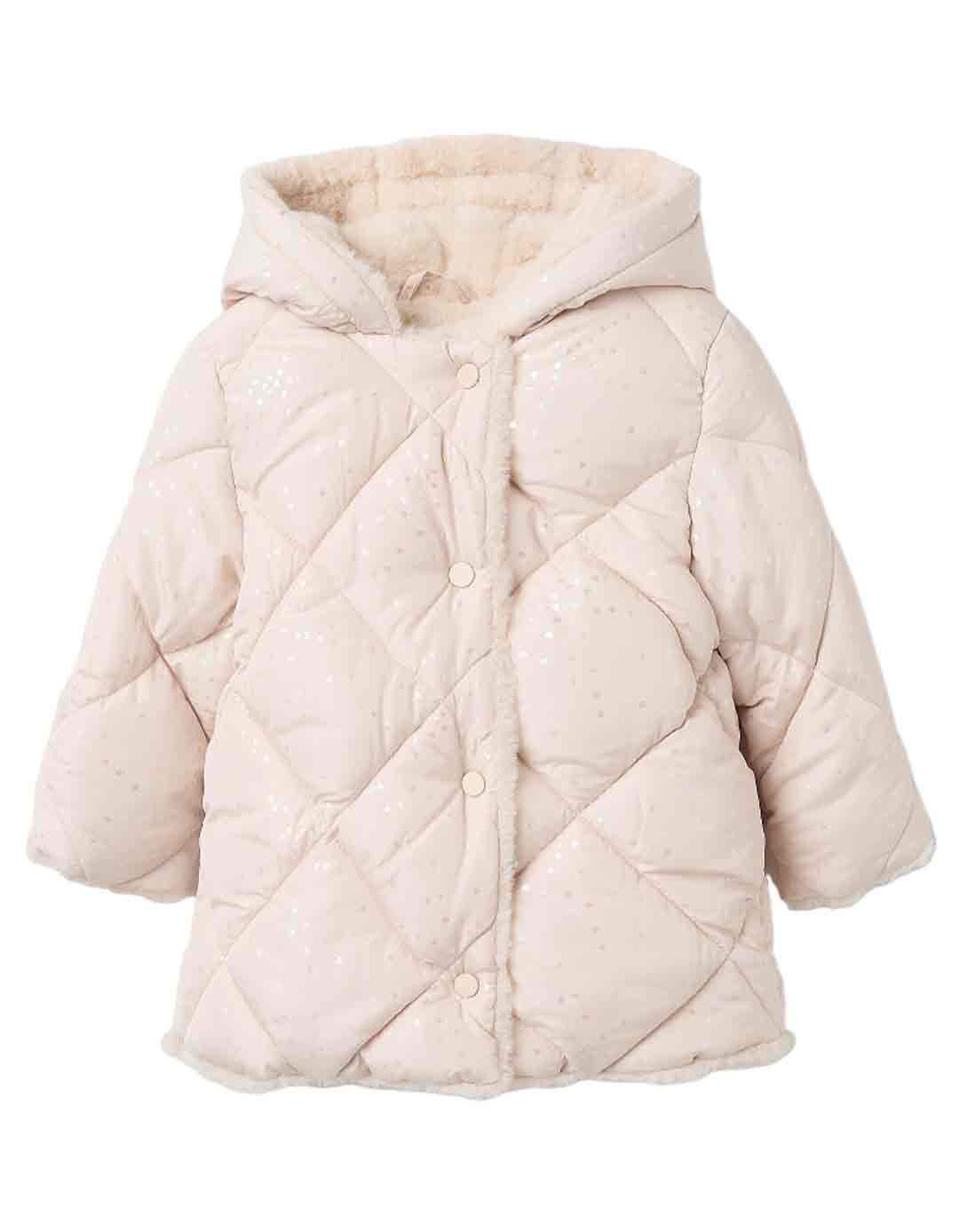 Μπουφάν για κορίτσι με κουκούλα, μπεζ με επένδυση, Slim Fit, 100% πολυεστέρας.