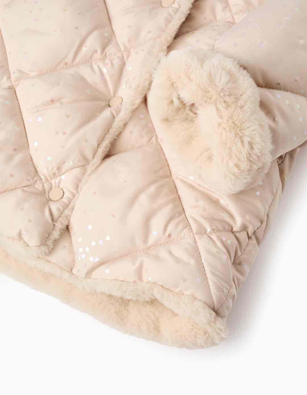 Μπουφάν για κορίτσι με κουκούλα, μπεζ με επένδυση, Slim Fit, 100% πολυεστέρας. Μπουφάν για κορίτσι με κουκούλα, μπεζ με επένδυση, Slim Fit, 100% πολυεστέρας.