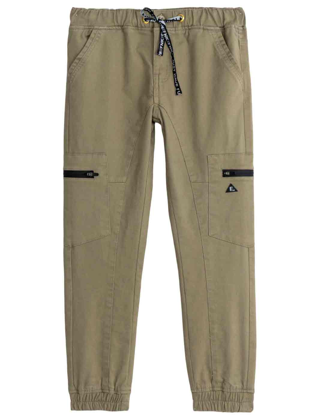 Παιδικό παντελόνι cargo για αγόρι λαδί, Regular Fit, 98% βαμβάκι, 2% ελαστίνη.