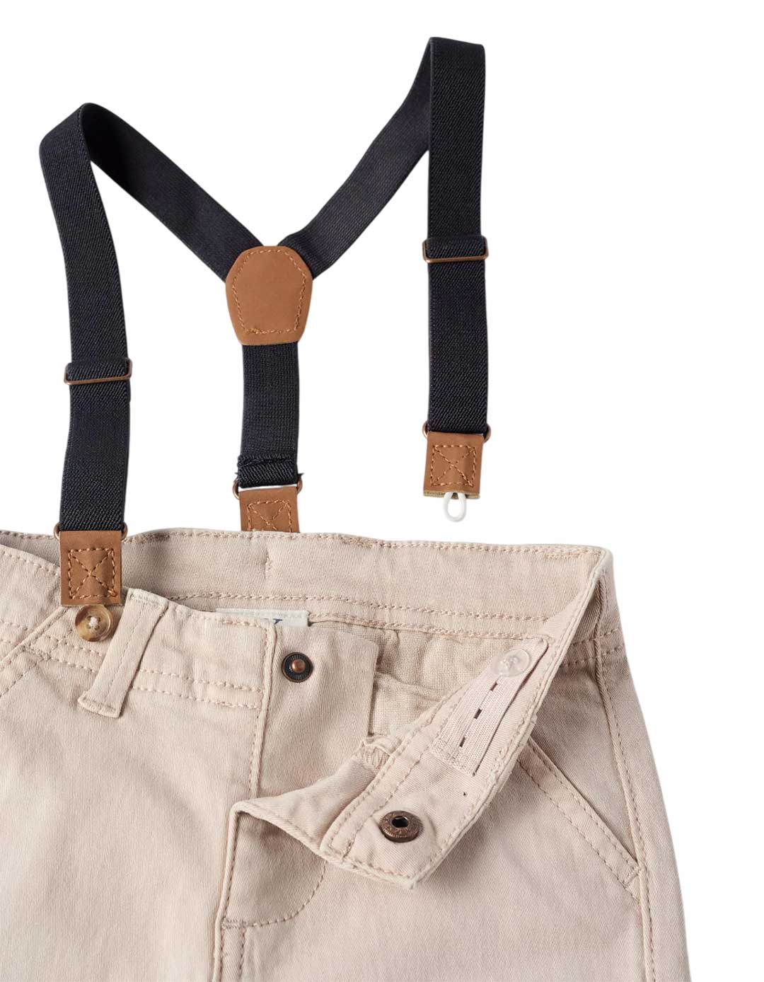 Παιδικό παντελόνι για αγόρι με τιράντες, μπεζ, Slim Fit, 100% βαμβάκι.