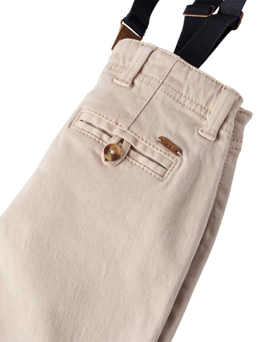 Παιδικό παντελόνι για αγόρι με τιράντες, μπεζ, Slim Fit, 100% βαμβάκι.