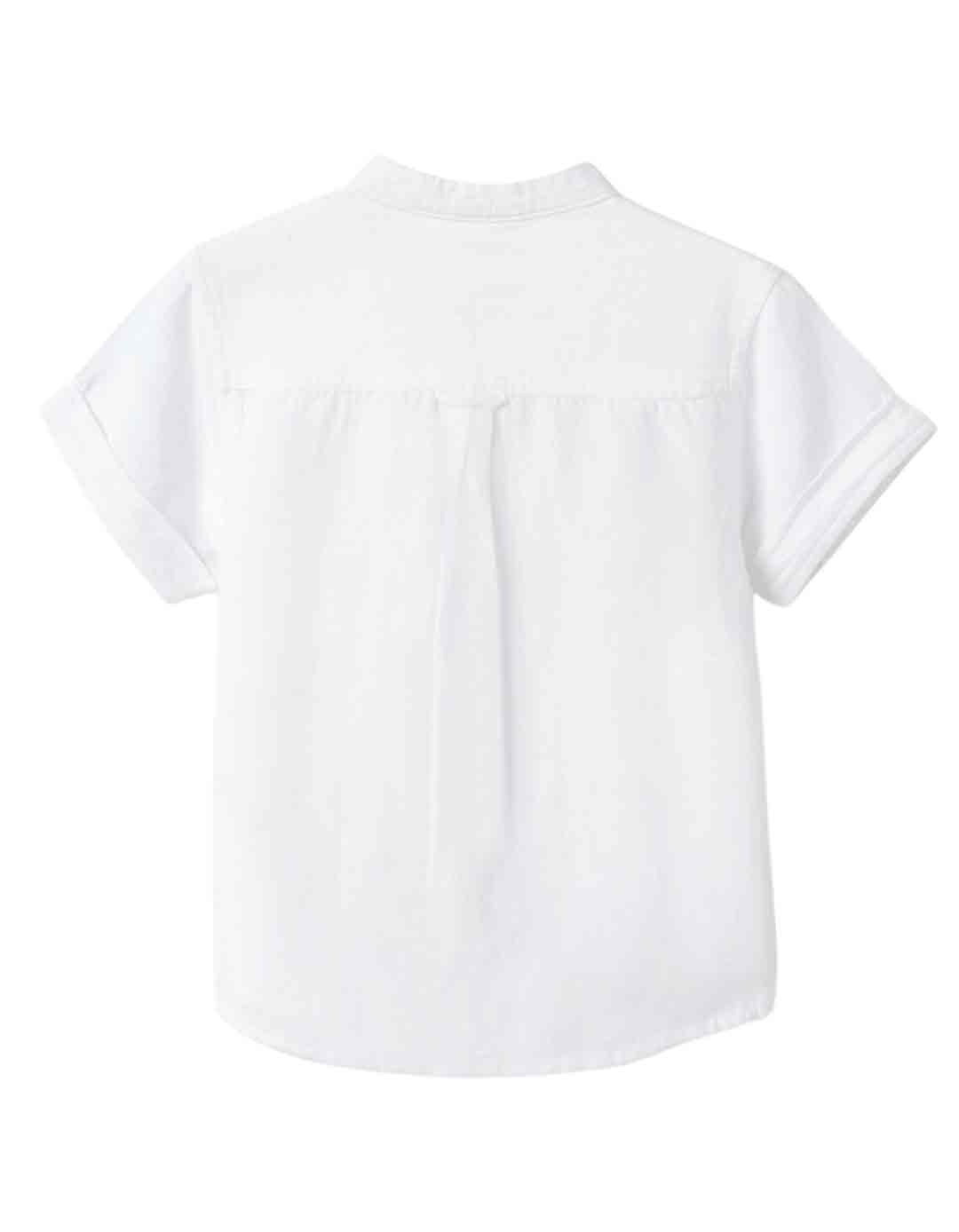 Παιδικό κοντομάνικο πουκάμισο λινό, slim fit, λευκό, 50% βισκόζη 41% βαμβάκι 9% λινό.