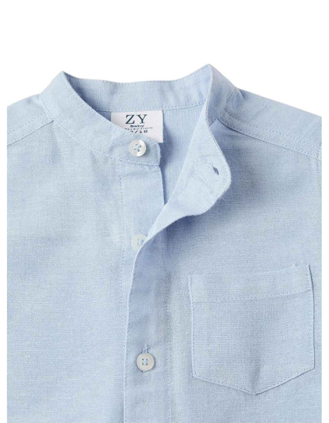 Βρεφικό Πουκάμισο για αγόρι λινό με γιακά μάο σιέλ – slim fit