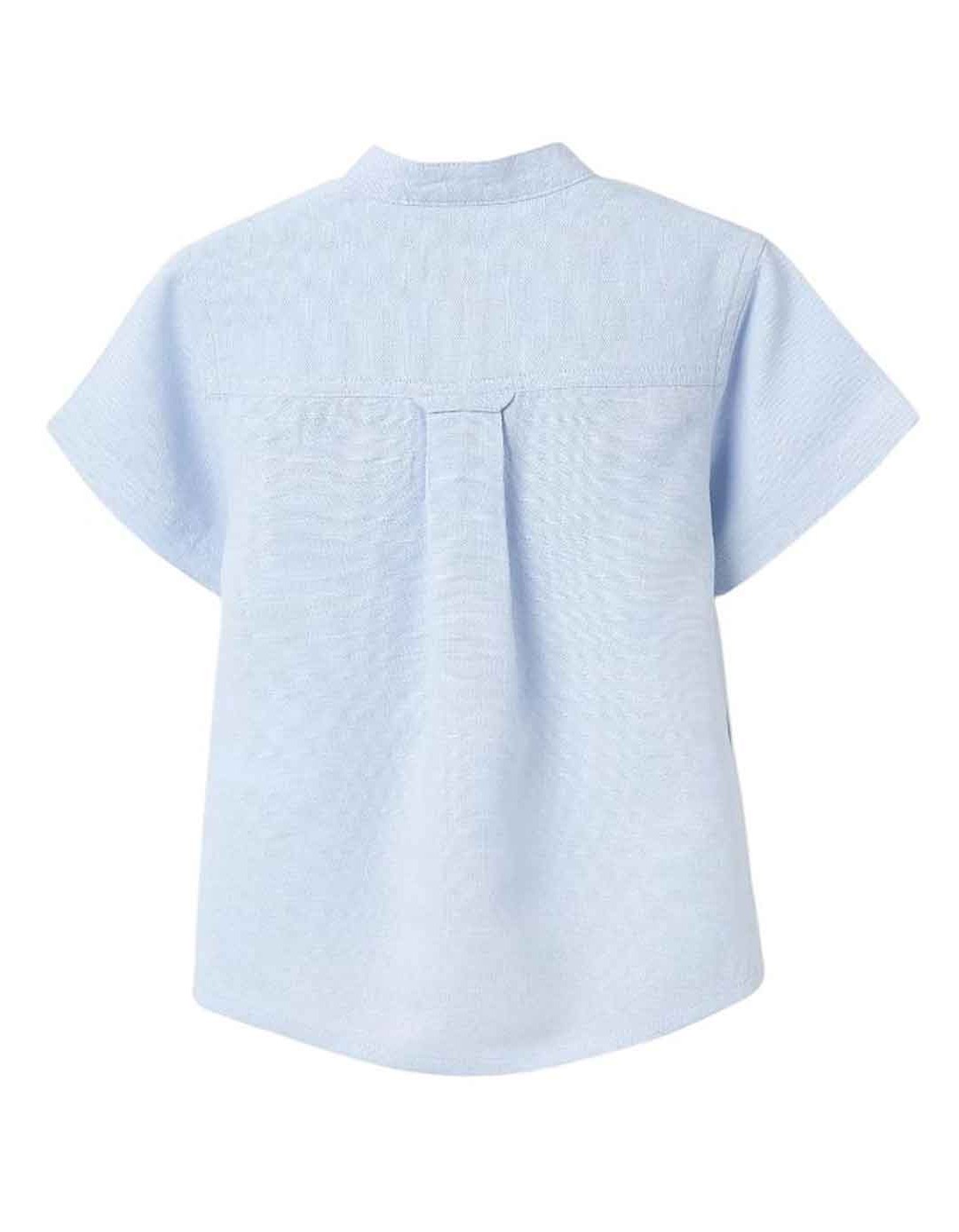 Βρεφικό Πουκάμισο για αγόρι λινό με γιακά μάο σιέλ – slim fit