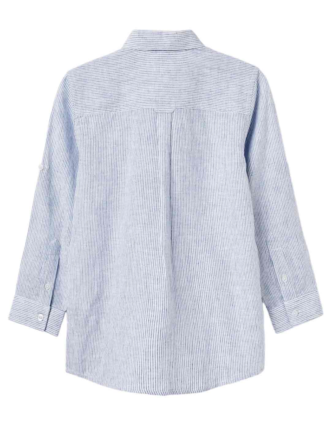 Παιδικό μακρυμάνικο πουκάμισο ριγέ για αγόρι, μπλε, Slim Fit, 73% βαμβάκι, 27% λινό.