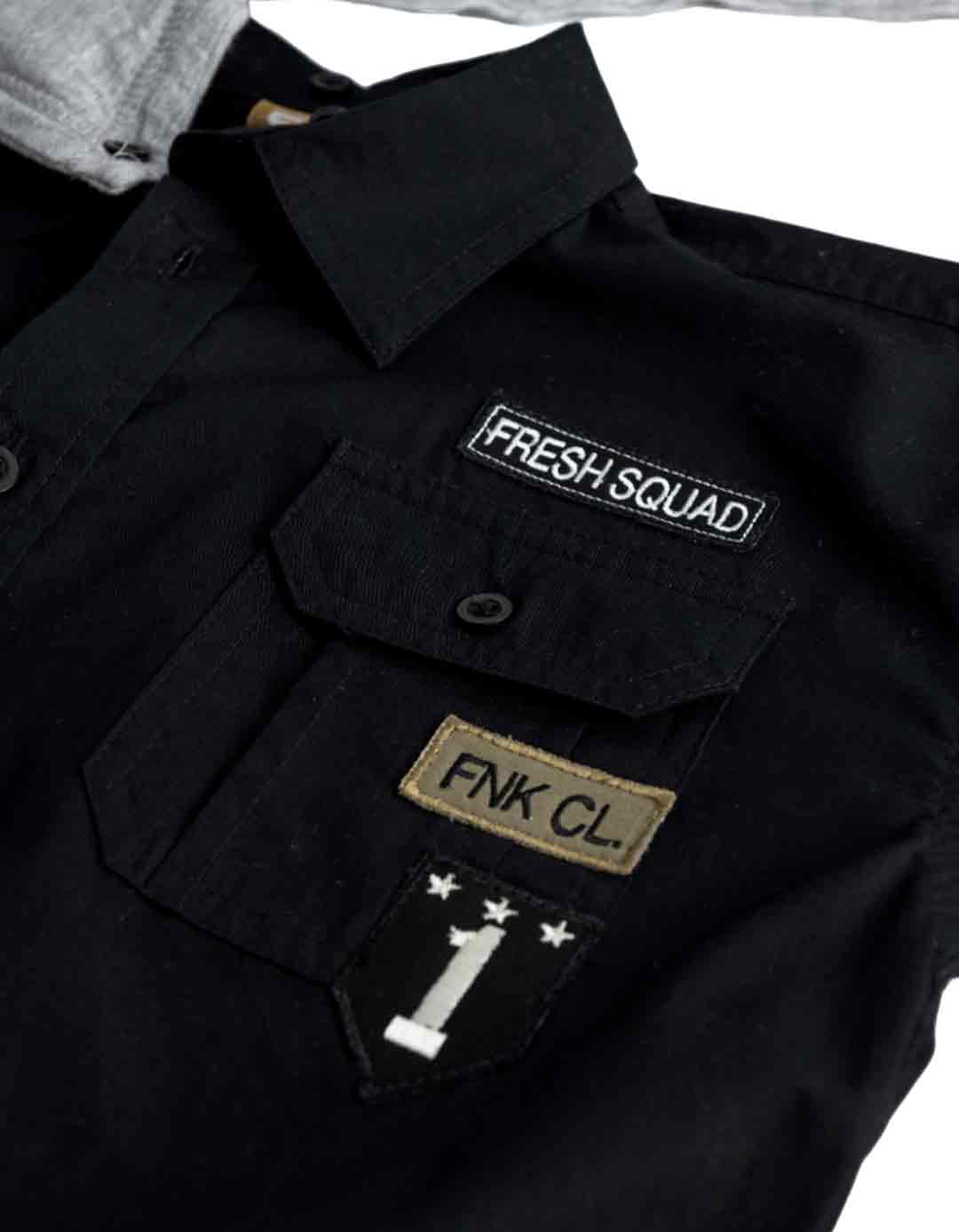 Παιδικό μακρυμάνικο πουκάμισο με κουκούλα για αγόρι, μαύρο, Regular Fit, 100% βαμβάκι.