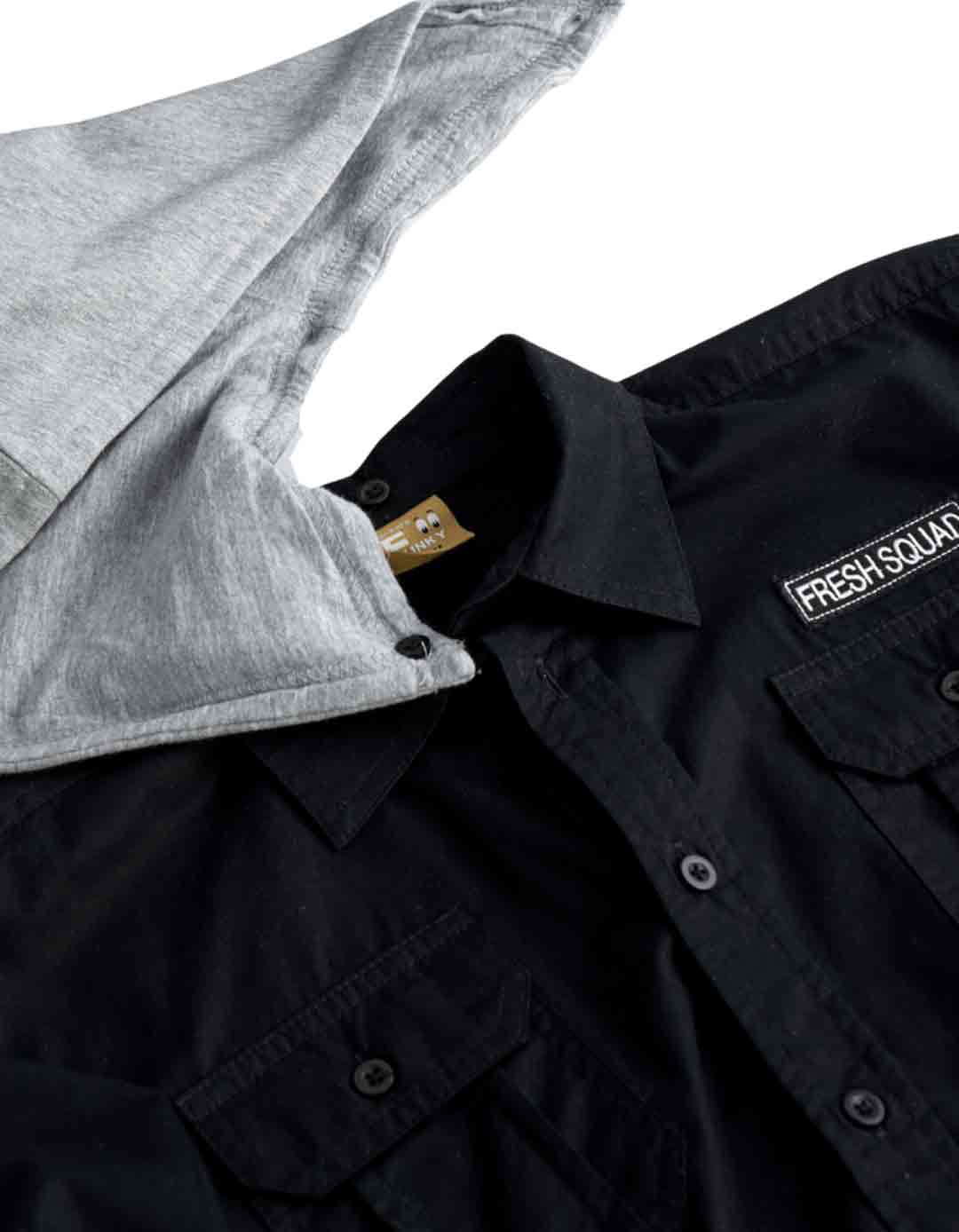 Παιδικό μακρυμάνικο πουκάμισο με κουκούλα για αγόρι, μαύρο, Regular Fit, 100% βαμβάκι.