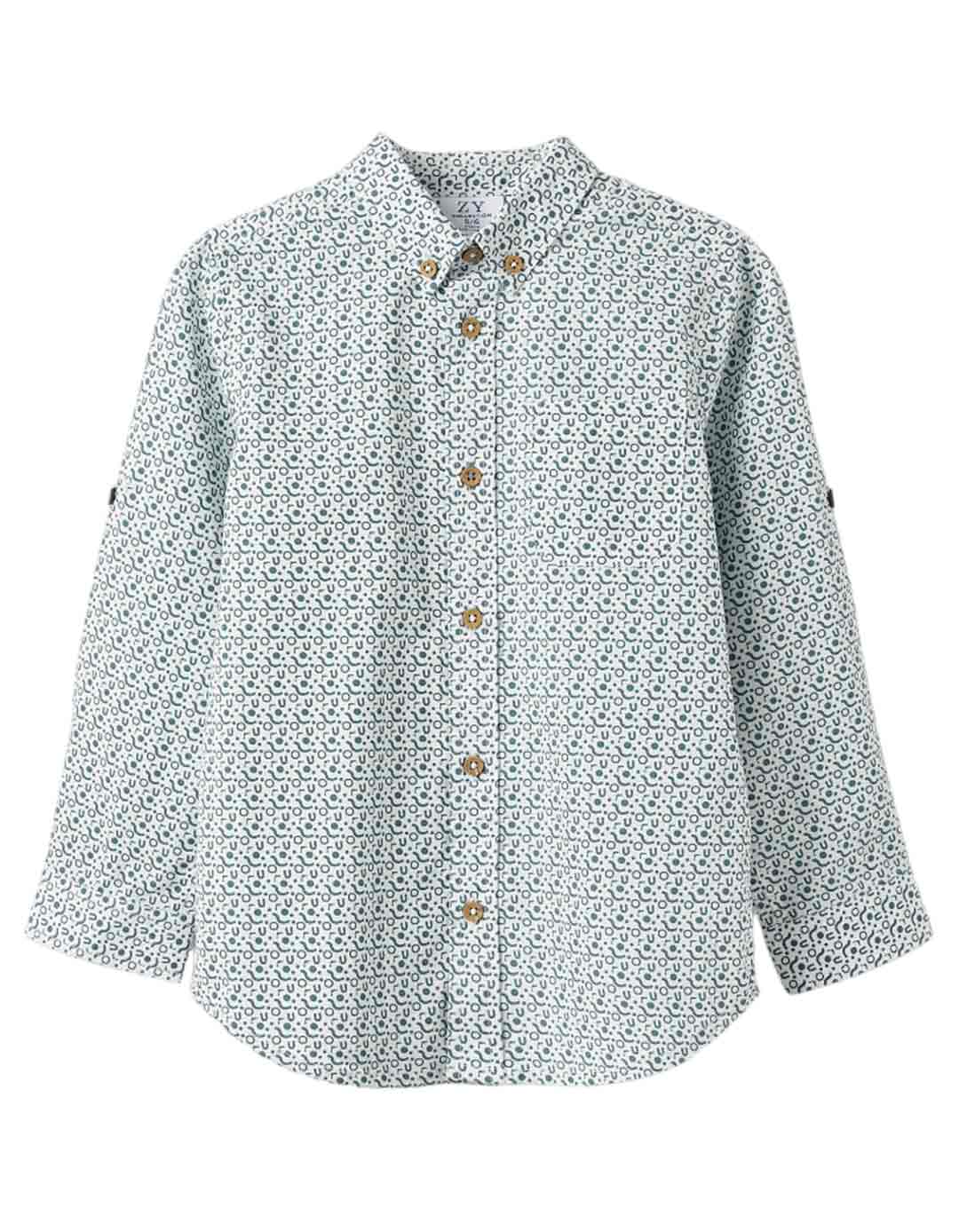 Παιδικό μακρυμάνικο πουκάμισο για αγόρι, λευκό-γκρι, Slim Fit, 100% βαμβάκι.