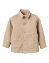 Παιδικό πουκάμισο overshirt για αγόρι με κουμπιά και τσέπες, μπεζ, Slim Fit, 100% βαμβάκι.