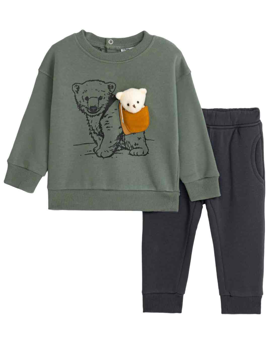 Βρεφικό σετ φόρμα για αγόρι, ανθρακί- χακί, Regular Fit, 60% βαμβάκι-40% πολυεστέρας.