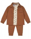 Παιδικό σετ με 3 τεμάχια για αγόρι, πουκάμισο, μπλούζα μακρυμάνικη, παντελόνι φόρμας, καφέ, 97% Βαμβάκι / 3% Ελαστάνη. T-shirt: 95% Βαμβάκι/ 5% Ελαστάνη.
