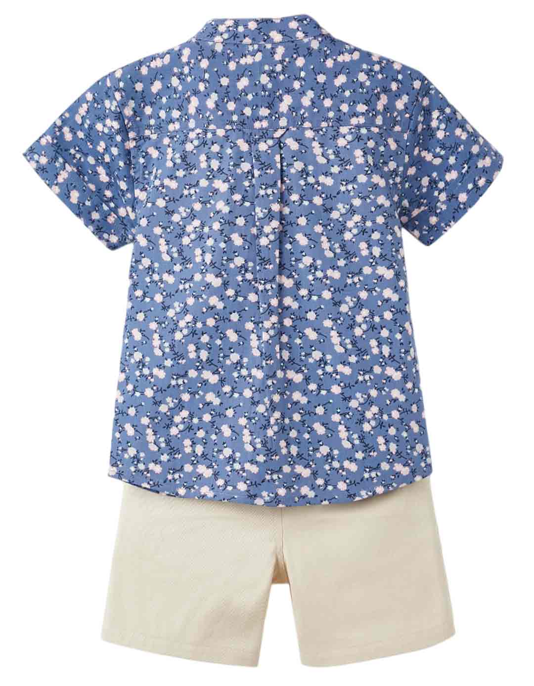 Παιδικό κοντομάνικο πουκάμισο και βερμούδα για αγόρι, μωβ-μπεζ, Slim Fit, 100% βαμβάκι.