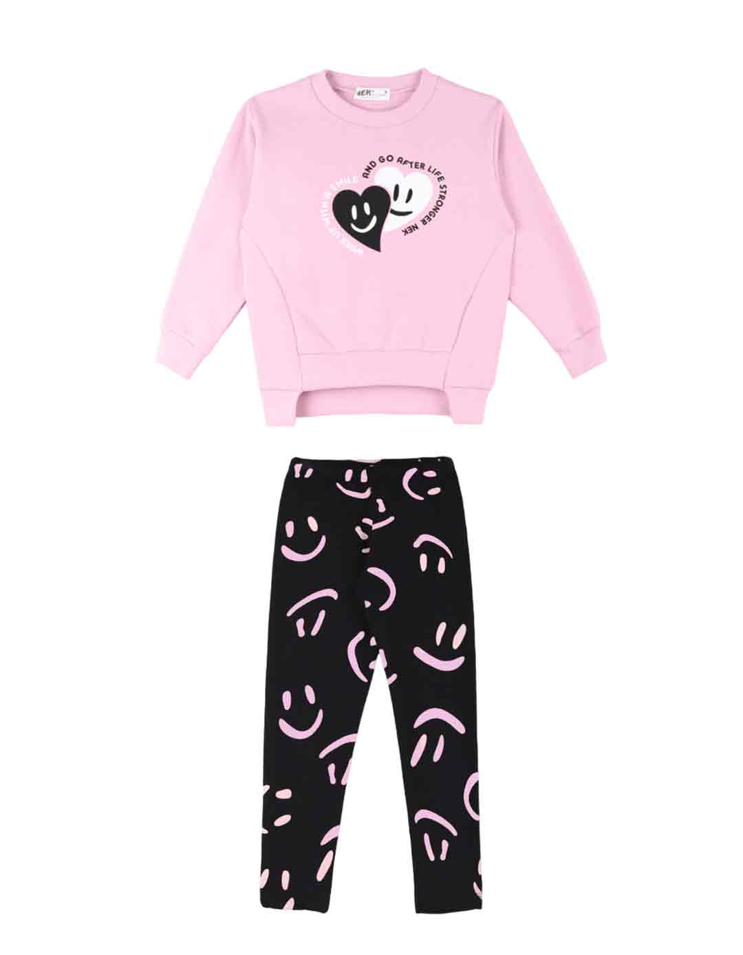 Παιδικό σετ φόρμα για κορίτσι ροζ- μαύρο, Regular Fit, 80% βαμβάκι, 20% πολυεστέρας.