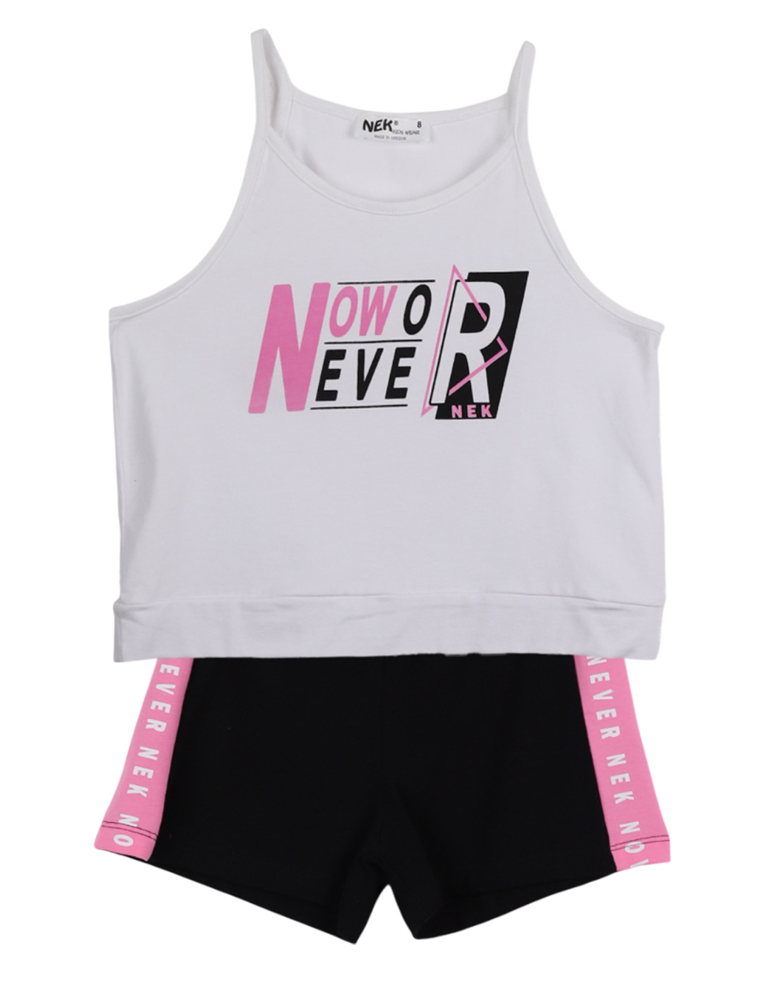 Παιδικό σετ για κορίτσι με αμάνικη μπλούζα και σορτς, λευκό-μαύρο, Regular Fit, 100% βαμβάκι.