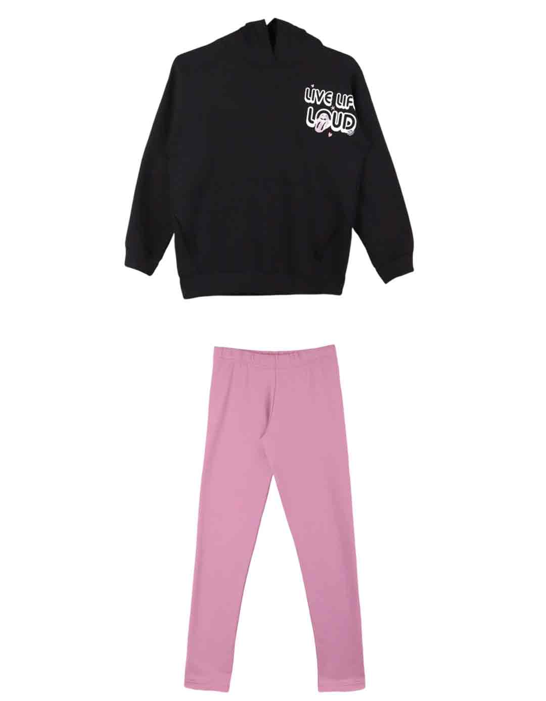 Παιδικό σετ για κορίτσι με κουκούλα μαύρο- φούξια, Regular Fit, 80% βαμβάκι, 20% πολυεστέρας. Παιδικό σετ για κορίτσι με κουκούλα μαύρο- φούξια, Regular Fit, 80% βαμβάκι, 20% πολυεστέρας.