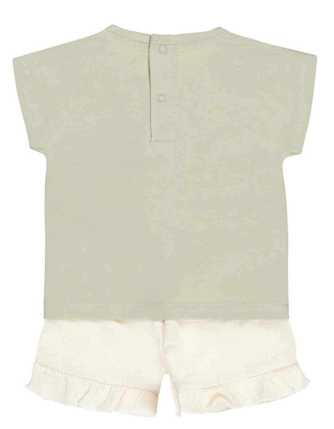 Παιδικό σετ για κοριτσάκια με μπλούζα και σορτσάκι, πράσινο-μπεζ. 95% βαμβάκι / 5% ελαστάνη. Slim Fit.