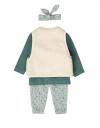 Βρεφικό σετ κοριτσιού μπεζ πράσινο με γιλέκο και κορδέλα