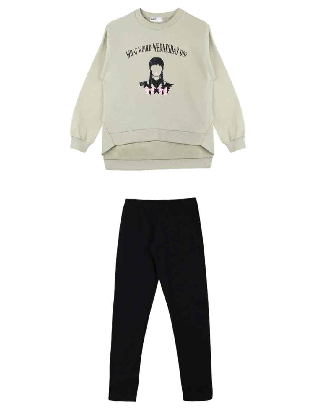 Παιδικό σετ για κορίτσι  χακί -μαύρο, Regular Fit, 80% βαμβάκι, 20% πολυεστέρας. Παιδικό σετ για κορίτσι  χακί -μαύρο, Regular Fit, 80% βαμβάκι, 20% πολυεστέρας.