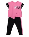 Παιδικό σετ για κορίτσι με μπλούζα και κολάν, ροζ-μαύρο, Regular Fit, 100% βαμβάκι. Παιδικό σετ για κορίτσι με μπλούζα και κολάν, ροζ-μαύρο, Regular Fit, 100% βαμβάκι.