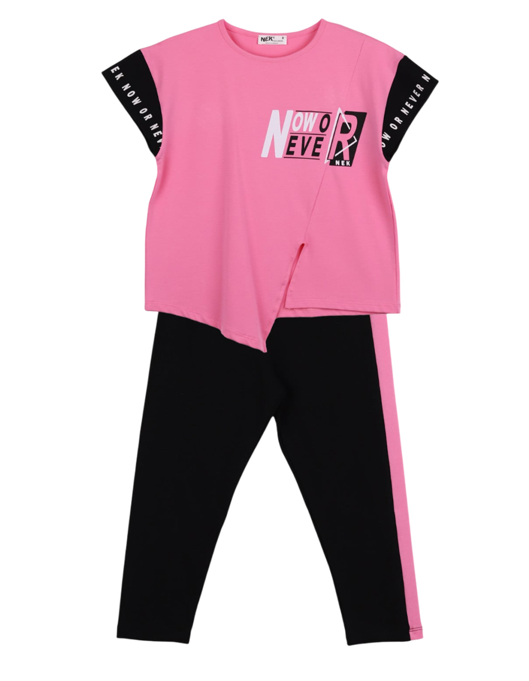 Παιδικό σετ για κορίτσι με μπλούζα και κολάν, ροζ-μαύρο, Regular Fit, 100% βαμβάκι.